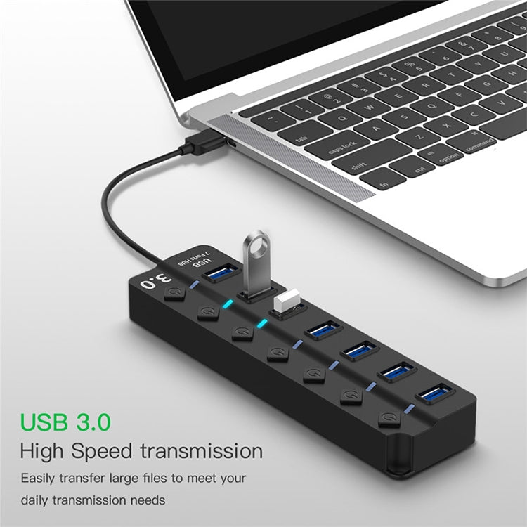 Expansión de concentrador múltiple de alta velocidad USB 3.0 de 7 puertos con interruptor para PC y computadora portátil, Hub Expansion
