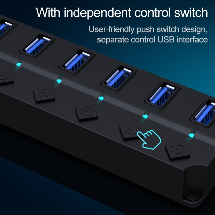 Expansión de concentrador múltiple de alta velocidad USB 3.0 de 7 puertos con interruptor para PC y computadora portátil, Hub Expansion
