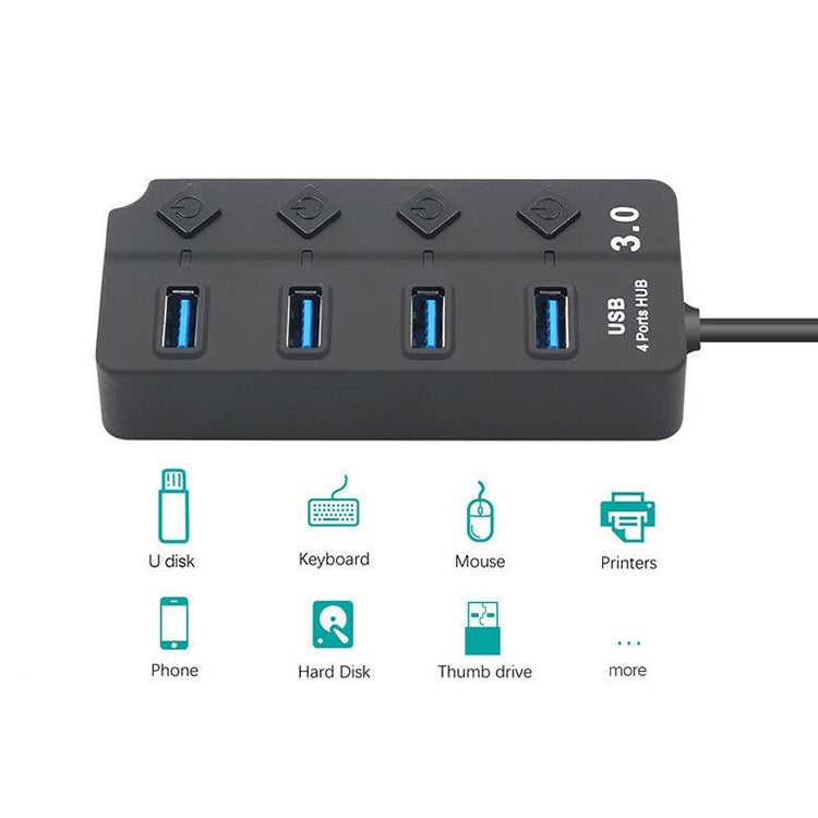 Expansión de concentrador múltiple de alta velocidad USB 3.0 de 4 puertos con interruptor para PC y computadora portátil