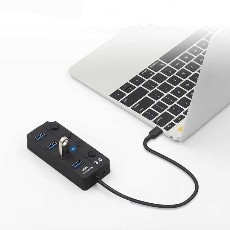 Expansión de concentrador múltiple de alta velocidad USB 3.0 de 4 puertos con interruptor para PC y computadora portátil