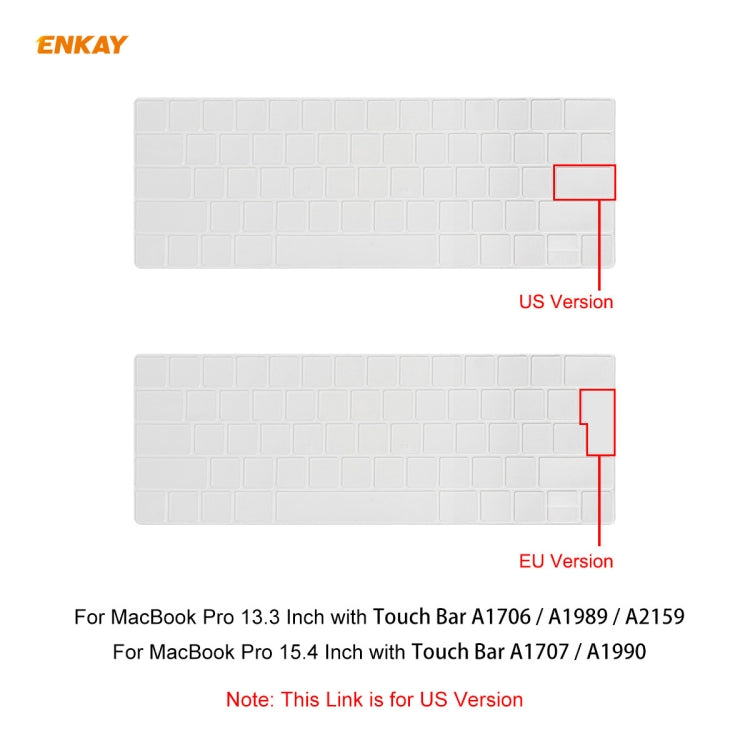 ENKAY Funda protectora de teclado de TPU para MacBook Pro de 13,3 pulgadas A1706 / A1989 / A2159 y Pro de 15,4 pulgadas A1707 / A1990 (con barra táctil), versión de EE. UU.