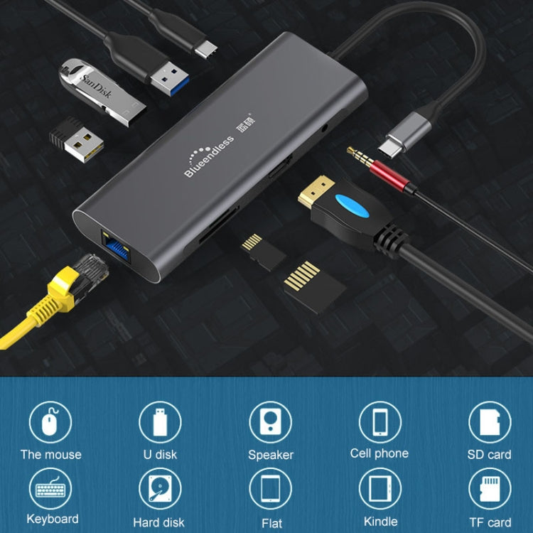 Base de expansión HUB multifunción tipo C / USB-C Blueendless 9 en 1, 9 In 1