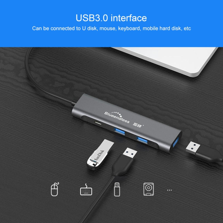 Blueendless 4 en 1 multifunción tipo C / USB-C a HDMI + PD + base de expansión HUB USB 3.0 dual, 4 In 1 HDMI + PD + Dual USB 3.0
