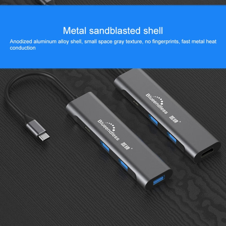 Blueendless 4 en 1 multifunción tipo C / USB-C a HDMI + PD + base de expansión HUB USB 3.0 dual, 4 In 1 HDMI + PD + Dual USB 3.0