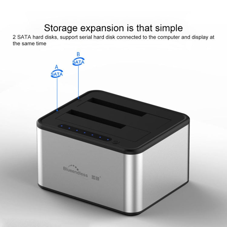 Base de disco duro para copia sin conexión Blueendless de 2,5/3,5 pulgadas SATA USB 3.0 de 2 bahías