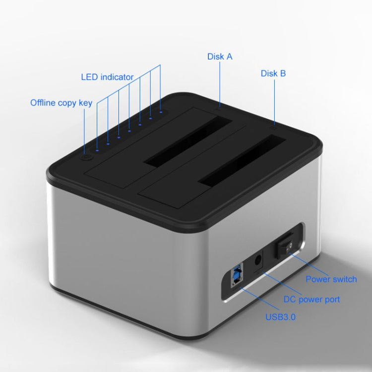 Base de disco duro para copia sin conexión Blueendless de 2,5/3,5 pulgadas SATA USB 3.0 de 2 bahías