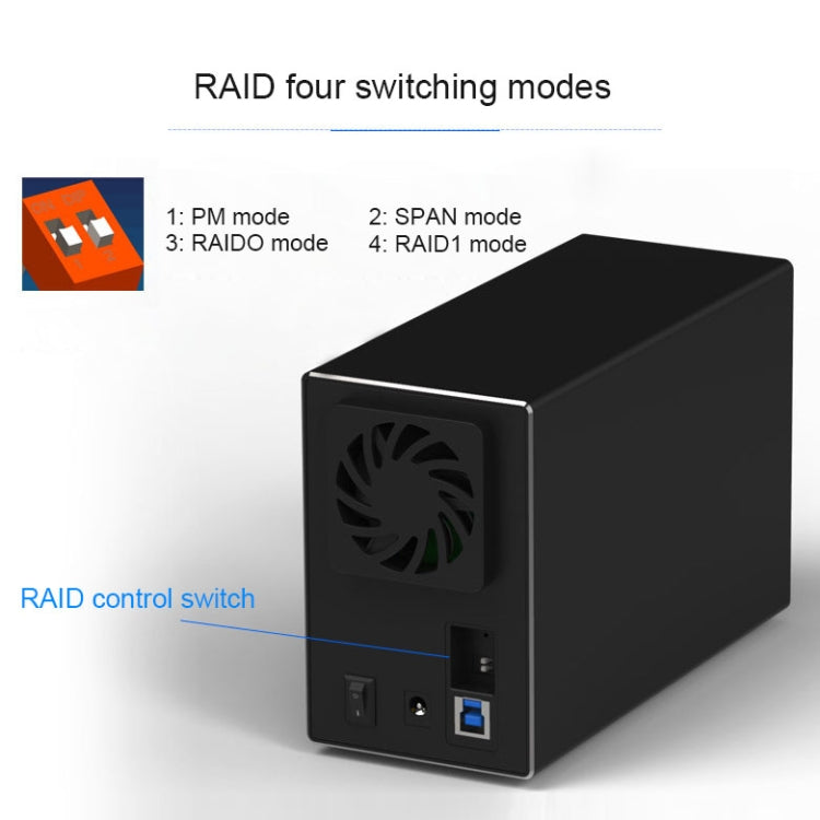 Interfaz Blueendless Type-C / USB-C Caja externa HDD con matriz combinada RAID de 2 bahías de 3,5 pulgadas, Type-C