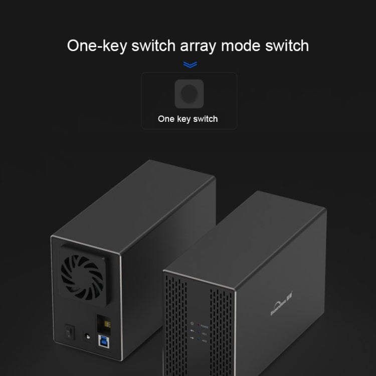 Interfaz Blueendless Type-C / USB-C Caja externa HDD con matriz combinada RAID de 2 bahías de 3,5 pulgadas, Type-C