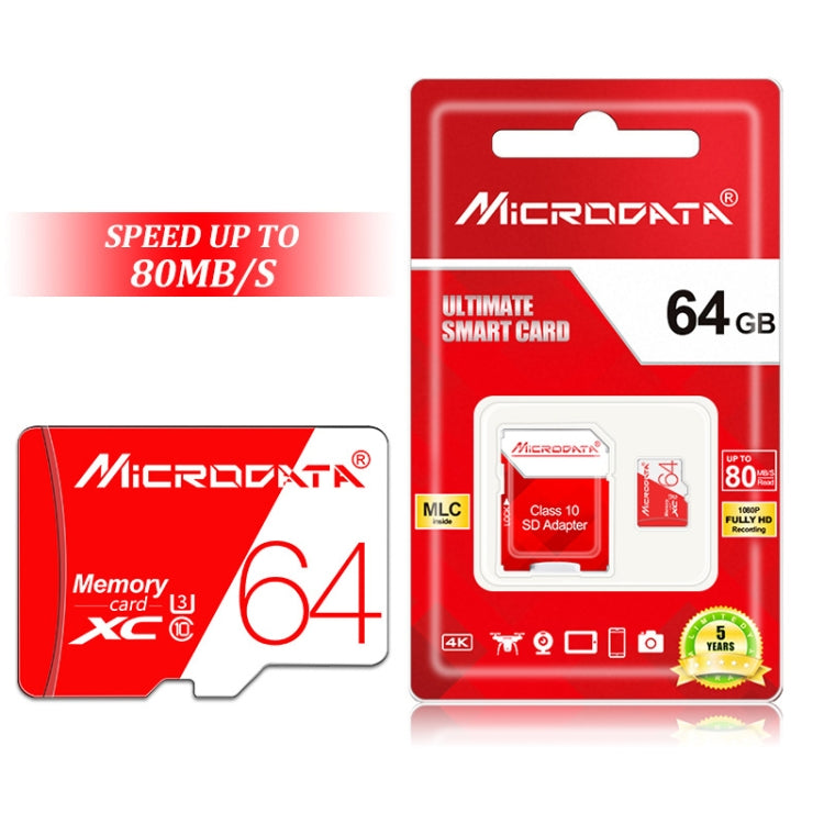 Tarjeta de memoria MICRODATA 64GB U3 de alta velocidad roja y blanca TF (Micro SD), 64GB