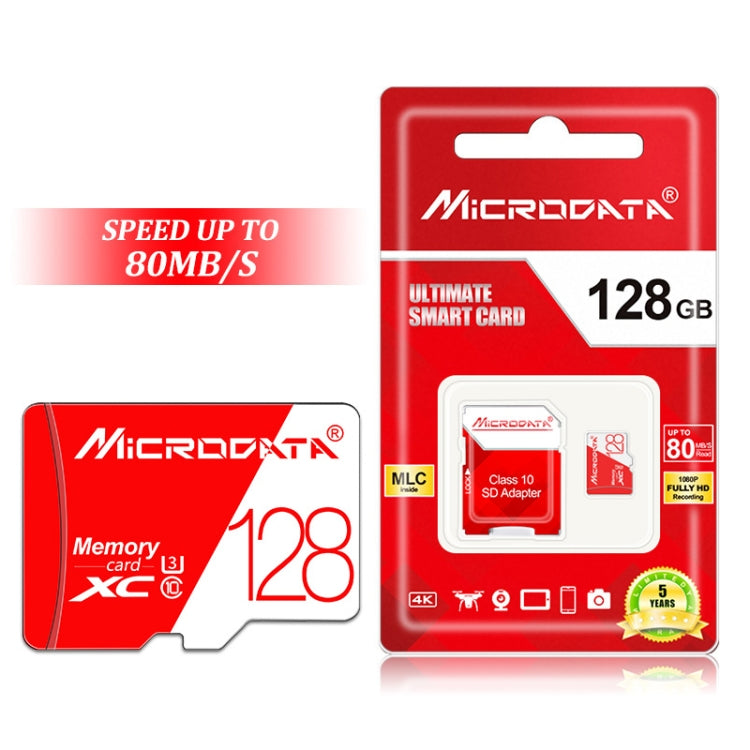 Tarjeta de memoria MICRODATA 128GB U3 de alta velocidad roja y blanca TF (Micro SD), 128GB