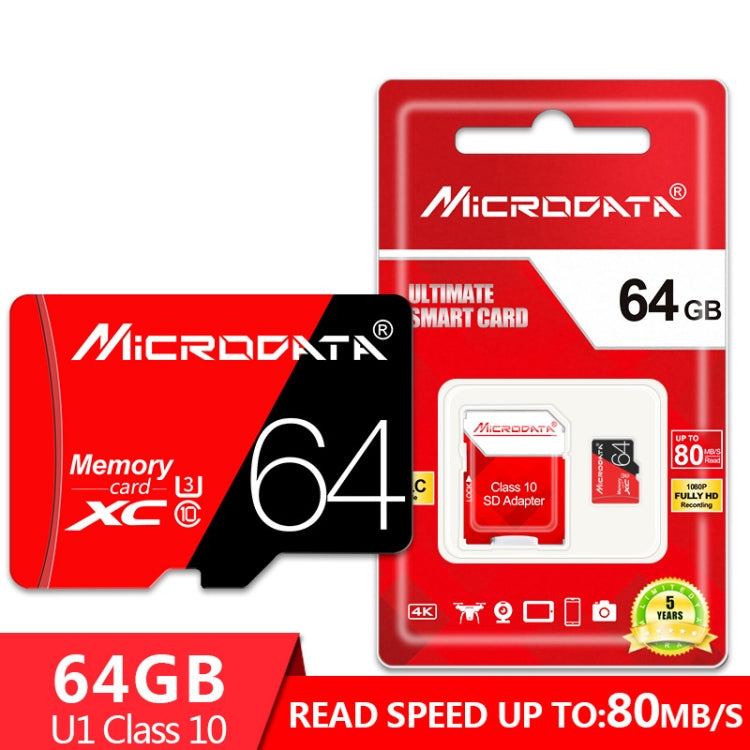 Tarjeta de memoria MICRODATA 64GB U3 de alta velocidad roja y negra TF (Micro SD), 64GB