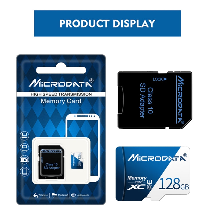 Tarjeta de Memoria MICRODATA 128GB U3 Azul y Blanca TF(Micro SD), 128GB