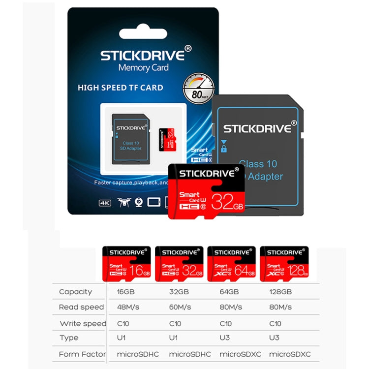 Stickdrive Tarjeta de memoria Micro SD(TF) Clase 10 de alta velocidad de 128 GB, 128GB