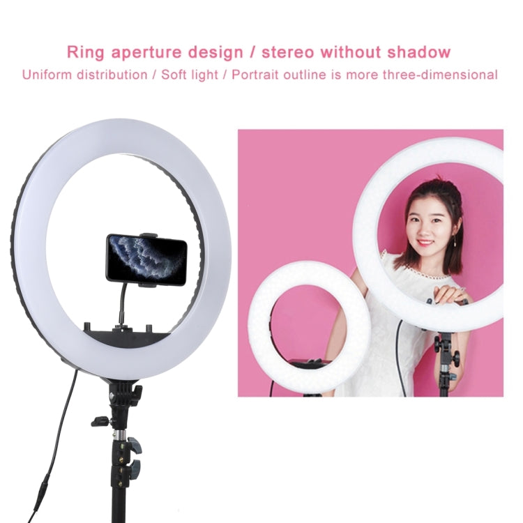 Luz de relleno de anillo LED con temporizador automático para fotografía de ancla regulable de dos velocidades, 18 pulgadas, 55W, con trípode, 18 Inch