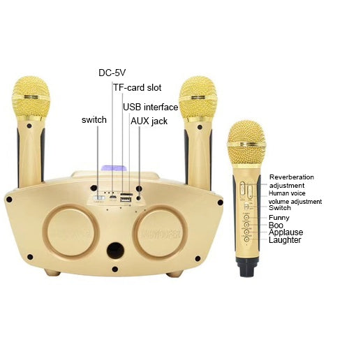 SD-306 2 en 1 Familia KTV Micrófono dual inalámbrico portátil en vivo + Altavoz Bluetooth, SD-306(Black), SD-306(Pink), SD-306(Gold)