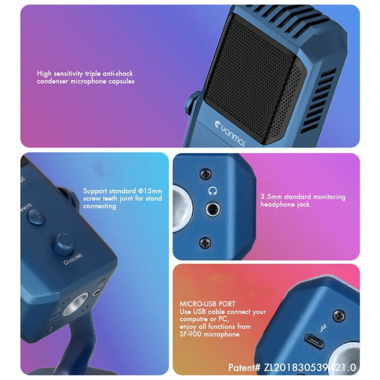 Yanmai SF-900 Micrófono condensador de grabación de estudio multifunción de cuatro directividad con soporte de escritorio