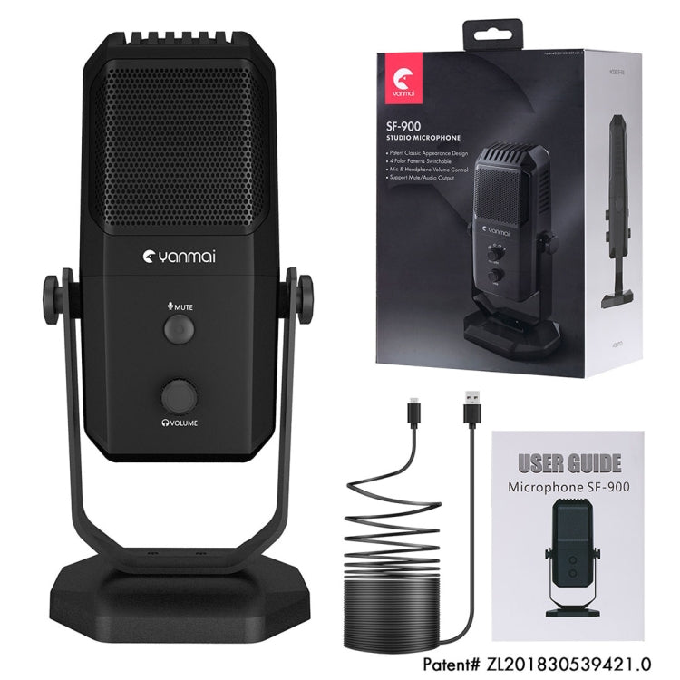 Yanmai SF-900 Micrófono condensador de grabación de estudio multifunción de cuatro directividad con soporte de escritorio
