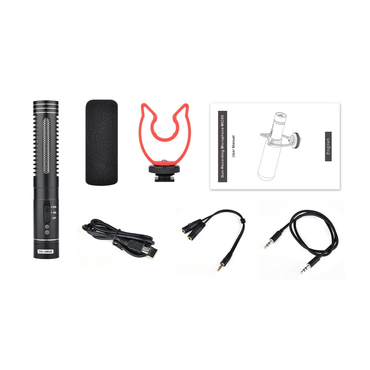 YELANGU YLG9930B MIC05 Micrófono de condensador de vídeo para entrevista profesional con cable de audio de 3,5 mm para videocámara DSLR y DV