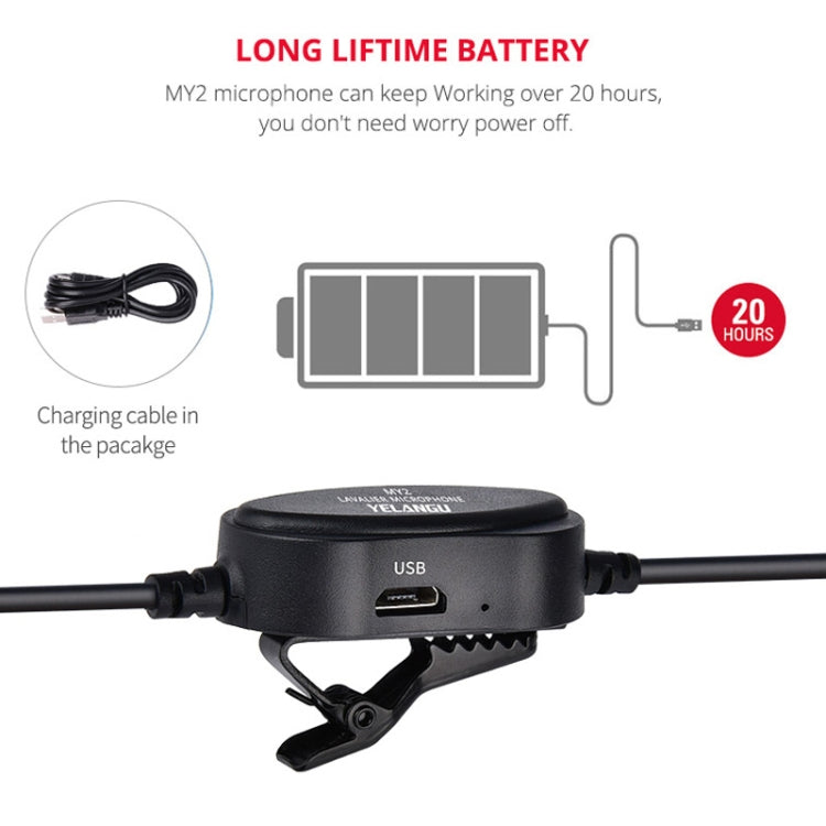 YELANGU YLG9926B MY2 Mini micrófono Lavalier para teléfonos móviles/tabletas/cámaras digitales
