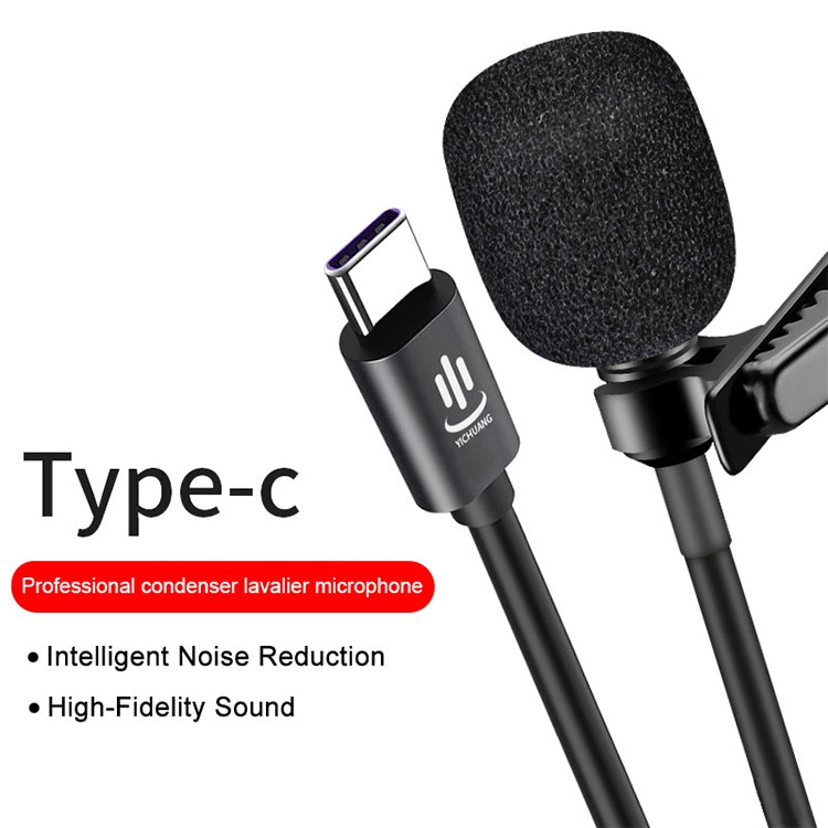 YICHUANG YC-LM10 Micrófono Lavalier de condensador con reducción de ruido inteligente USB-C / Type-C, longitud del cable: 1,5 m, YC-LM10