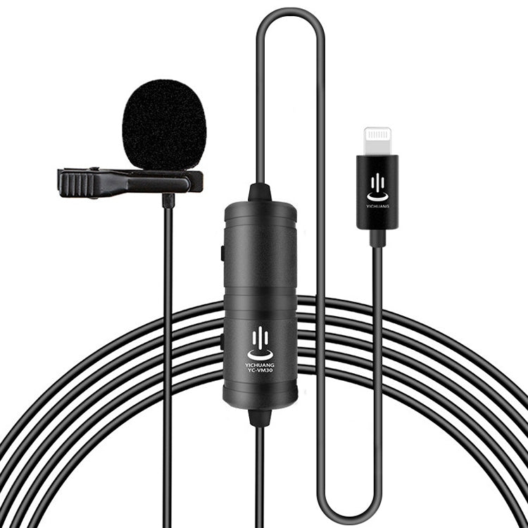 YICHUANG YC-VM40 Micrófono de grabación Lavalier de modos duales con puerto de 8 pines, longitud del cable: 6 m, YC-VM40