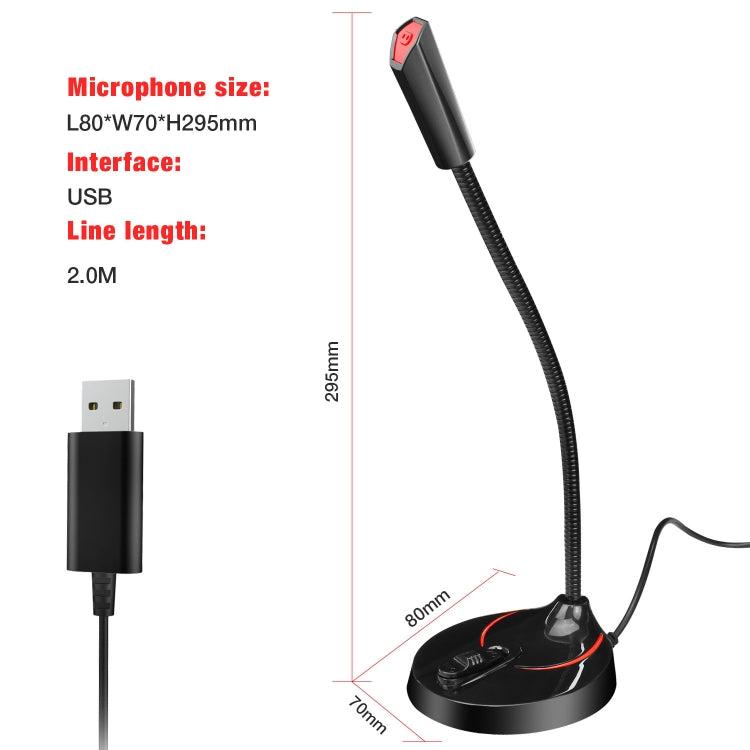 HXSJ F12 Micrófono de computadora USB sin unidad, flexible y de 360 grados, longitud del cable: 2,2 m