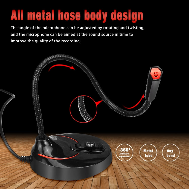 HXSJ F12 Micrófono de computadora USB sin unidad, flexible y de 360 grados, longitud del cable: 2,2 m