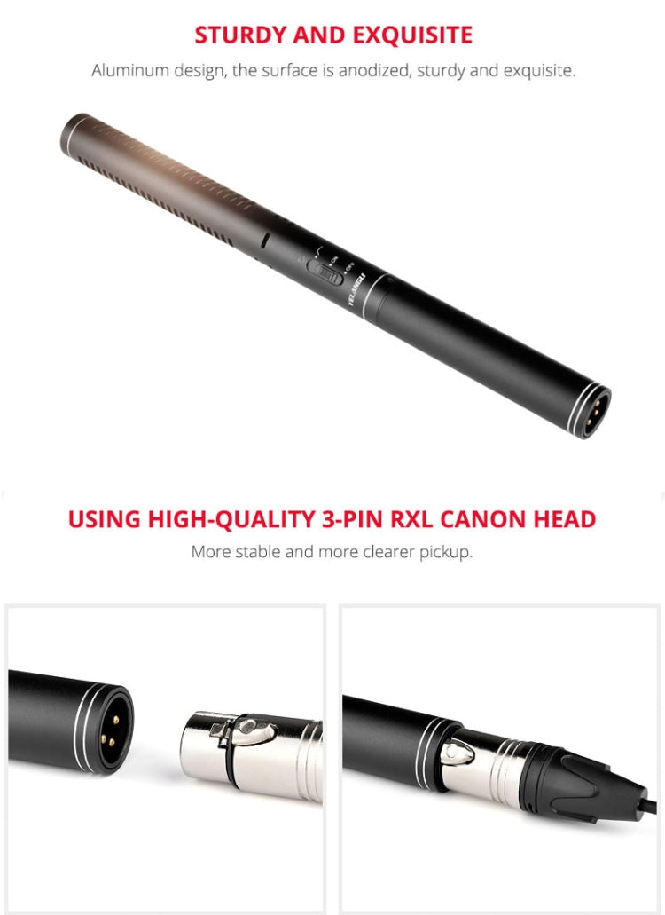 YELANGU YLG9933A MIC07 Micrófono de condensador de vídeo para entrevista profesional con adaptador de audio de 6,5 mm y cable de audio RXL de 3,5 mm