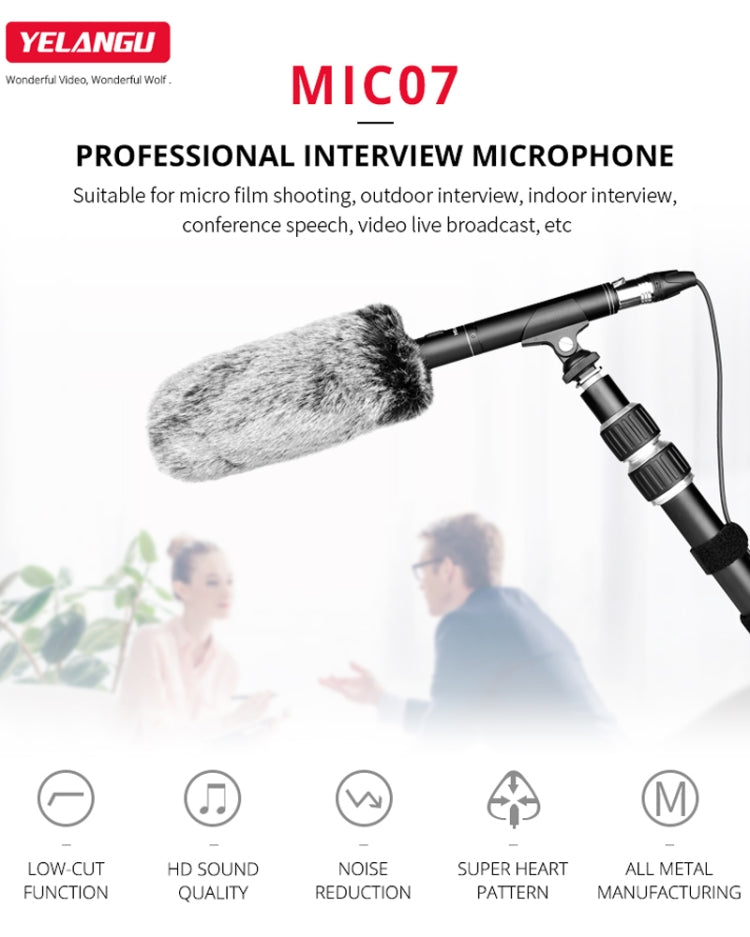YELANGU YLG9933A MIC07 Micrófono de condensador de vídeo para entrevista profesional con adaptador de audio de 6,5 mm y cable de audio RXL de 3,5 mm
