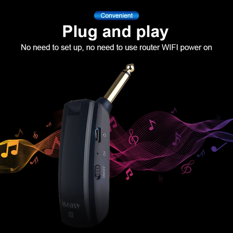 Measy AU688-U 20 canales Sistema de guitarra inalámbrico Receptor transmisor de instrumentos musicales recargable, AU688-U Black