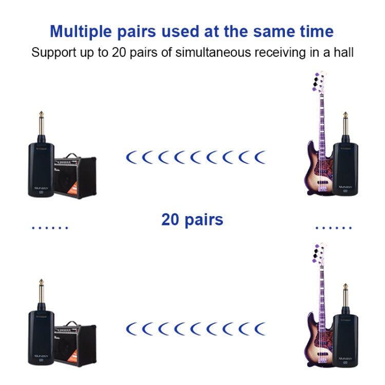 Measy AU688-U 20 canales Sistema de guitarra inalámbrico Receptor transmisor de instrumentos musicales recargable, AU688-U Black