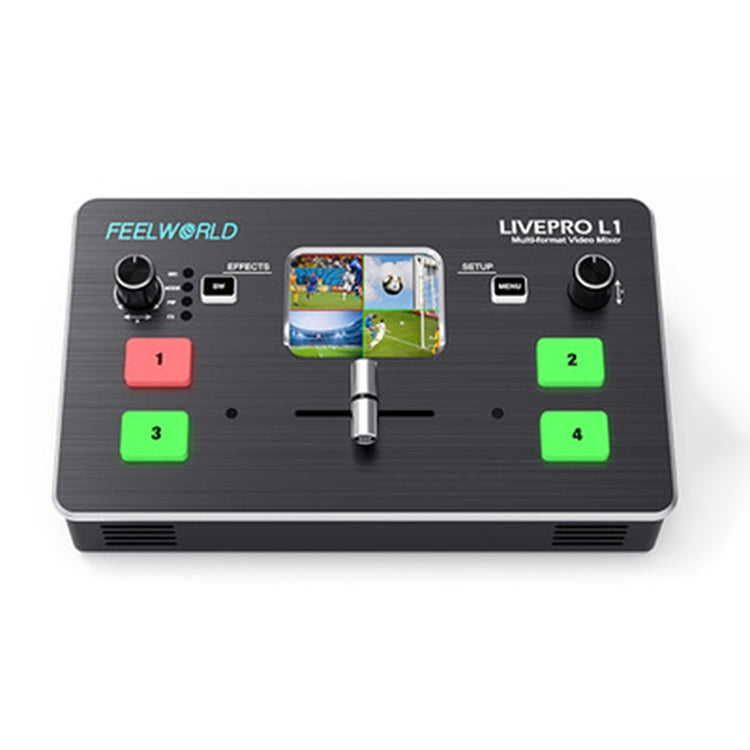 FEELWORLD LIVEPRO L1 Conmutador de producción en vivo de 4 canales para transmisión en vivo de medios multicámara con pantalla TFT de 2.0 pulgadas