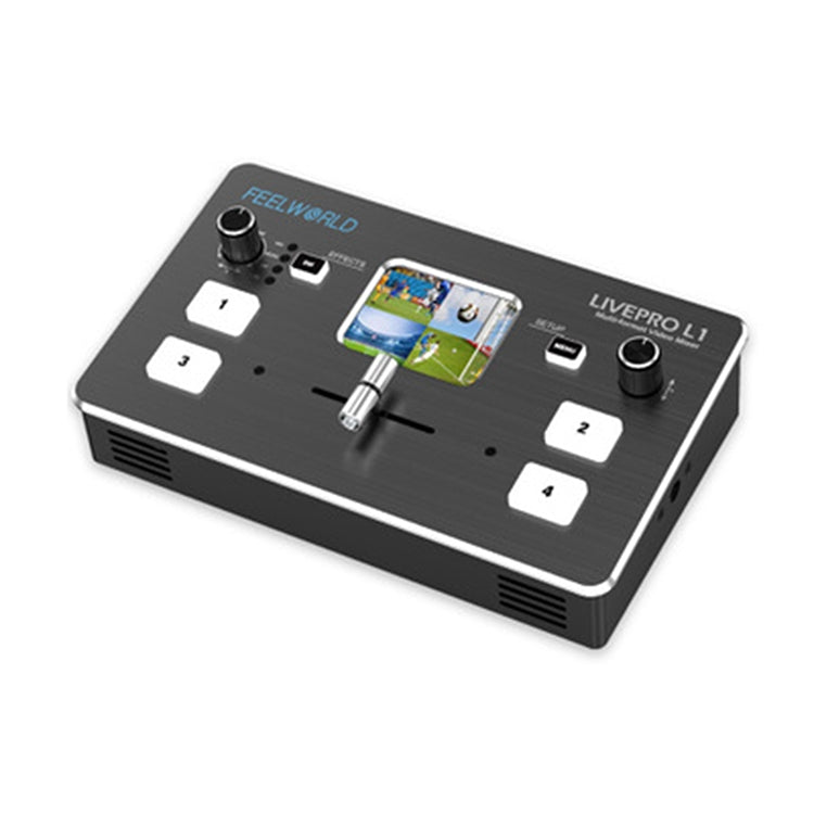 FEELWORLD LIVEPRO L1 Conmutador de producción en vivo de 4 canales para transmisión en vivo de medios multicámara con pantalla TFT de 2.0 pulgadas