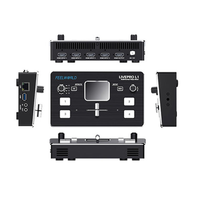 FEELWORLD LIVEPRO L1 Conmutador de producción en vivo de 4 canales para transmisión en vivo de medios multicámara con pantalla TFT de 2.0 pulgadas