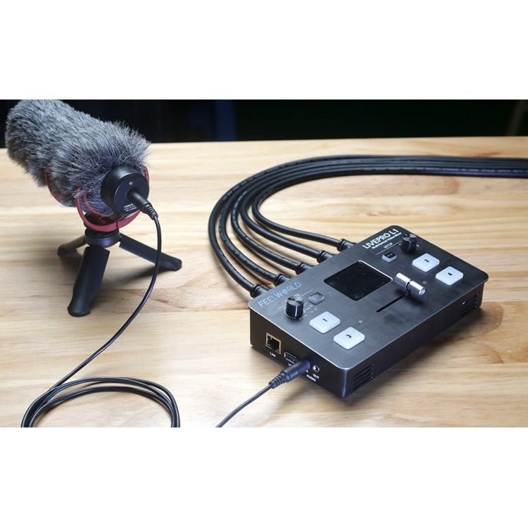 FEELWORLD LIVEPRO L1 Conmutador de producción en vivo de 4 canales para transmisión en vivo de medios multicámara con pantalla TFT de 2.0 pulgadas