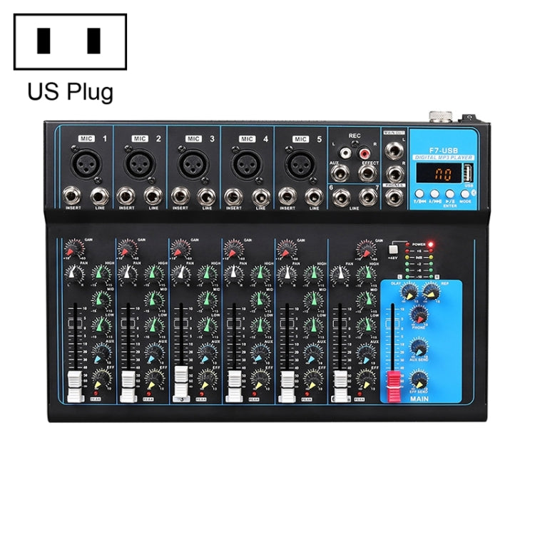 Mezclador de reverberación USB Bluetooth F7 Home de 7 canales, enchufe de EE. UU., F7 US Plug