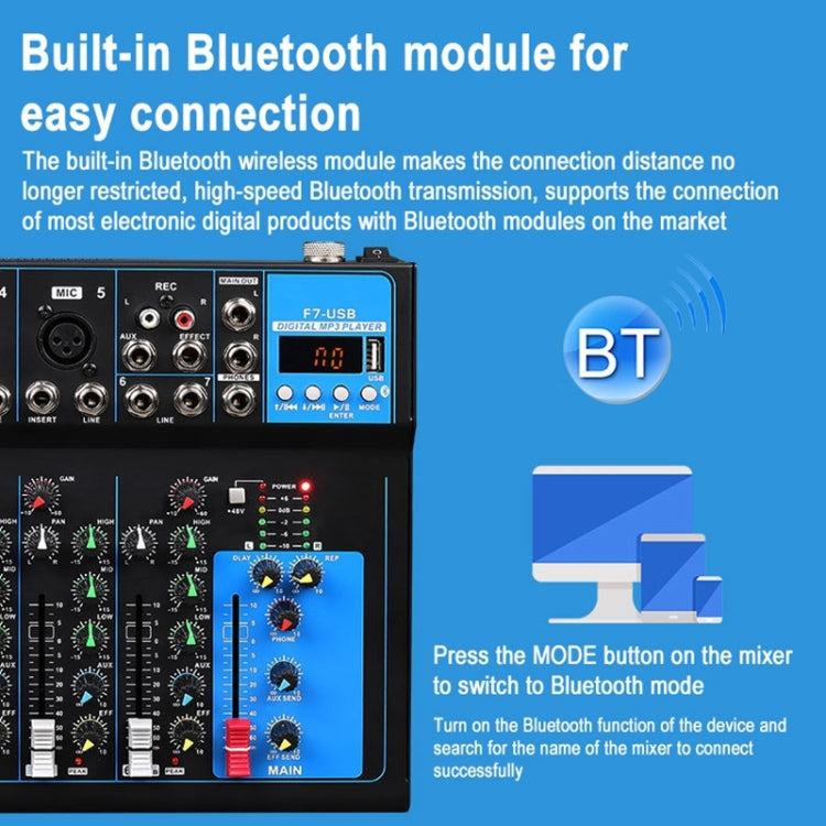 Mezclador de reverberación USB Bluetooth F7 Home de 7 canales, enchufe de EE. UU., F7 US Plug