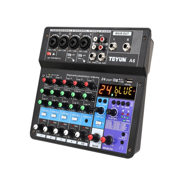 TEYUN NA6 Consola de mezcla pequeña de 6 canales Tarjeta de sonido para teléfono móvil Procesador de consola de grabación de computadora de transmisión en vivo, enchufe de EE. UU., NA6 US Plug