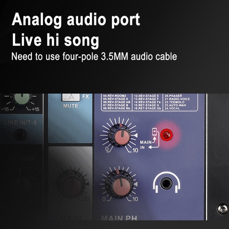 TEYUN NA8 Consola de mezcla pequeña de 8 canales Tarjeta de sonido para teléfono móvil Procesador de consola de grabación de computadora de transmisión en vivo, Enchufe de la UE, NA8 EU Plug