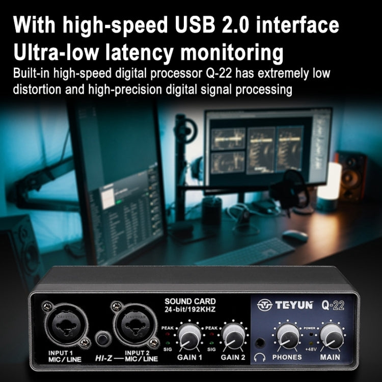 TEYUN Q-22 Tarjeta de sonido externa con micrófono Srive gratuito para computadora USB, Q-22