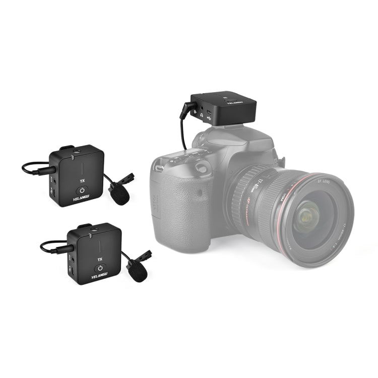 YELANGU MX5S Sistema de micrófono inalámbrico de doble canal de 2,4 GHz con 2 transmisores y receptor