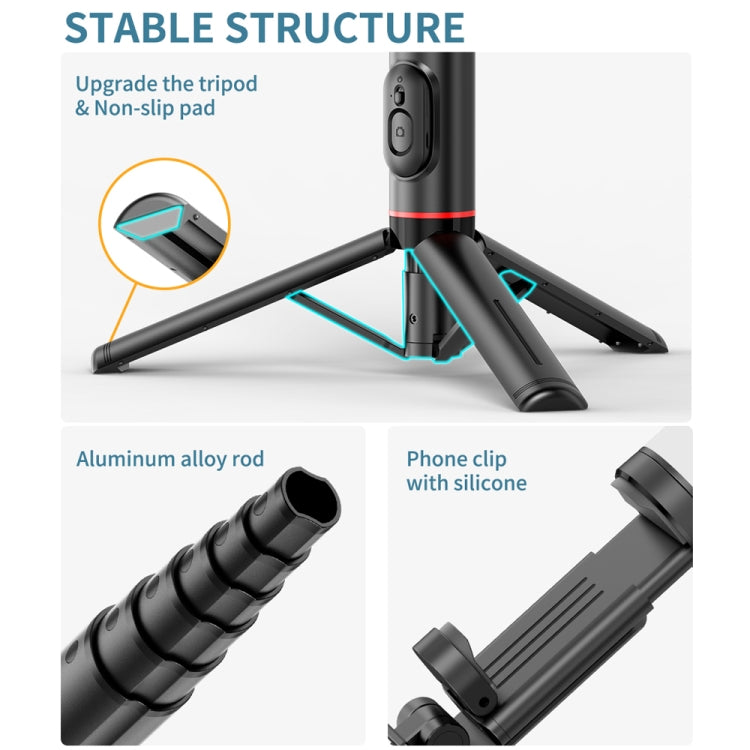Q12s Bluetooth Control remoto Luz de relleno giratoria Trípode Selfie Stick, Q12s