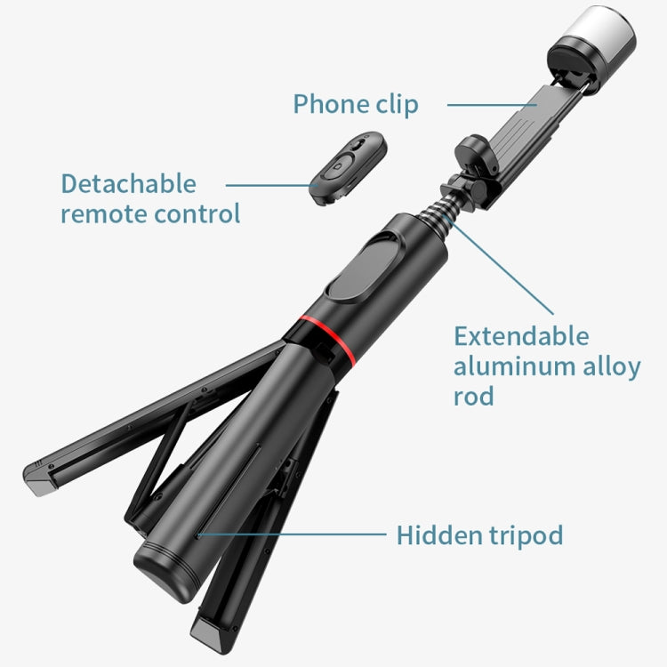 Q12s Bluetooth Control remoto Luz de relleno giratoria Trípode Selfie Stick, Q12s