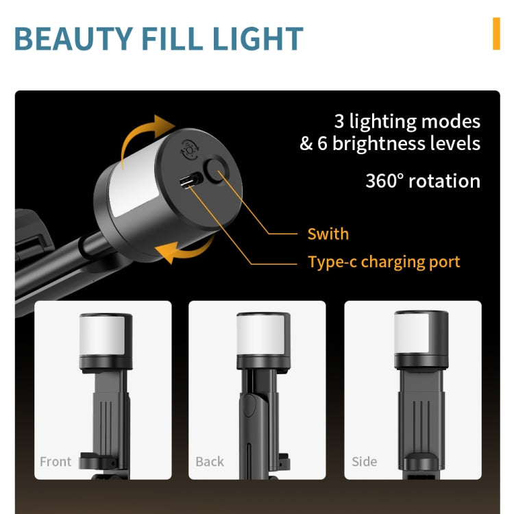 Q12s Bluetooth Control remoto Luz de relleno giratoria Trípode Selfie Stick, Q12s
