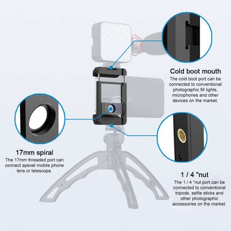 APEXEL F001 Estabilizador de mano multifuncional Soporte para lente Clip para teléfono
