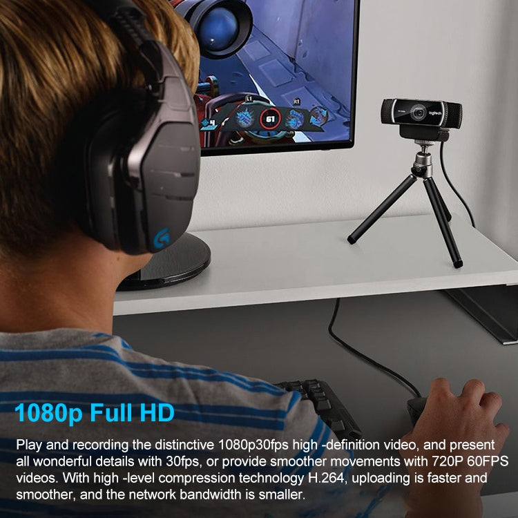 Cámara web Logitech C922 Pro HD Pro con enfoque automático y cámara web integrada 1080P, C922 Pro