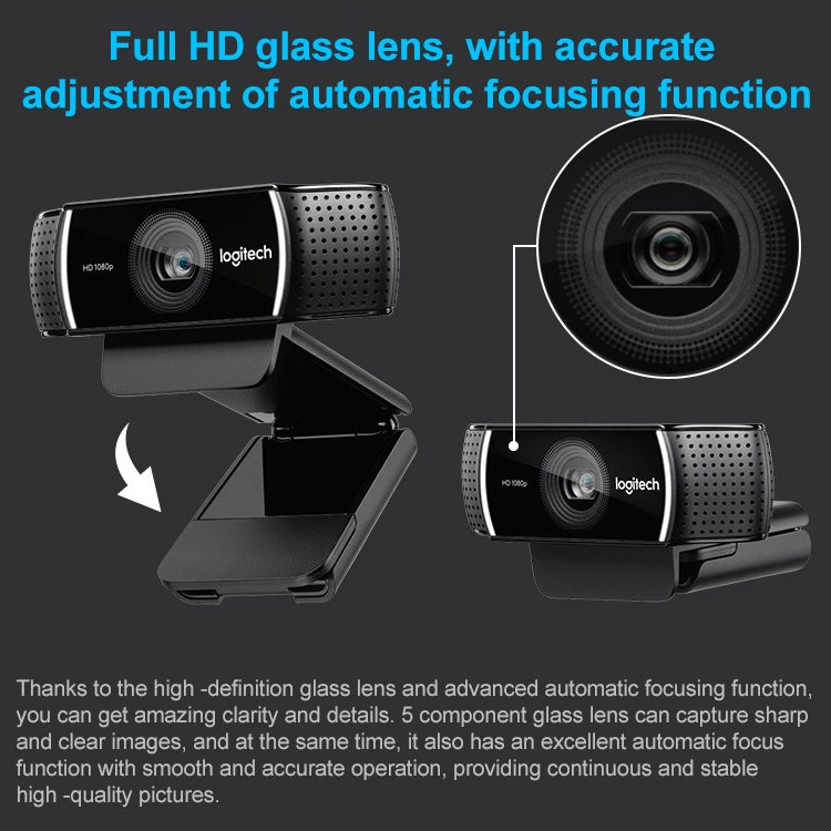 Cámara web Logitech C922 Pro HD Pro con enfoque automático y cámara web integrada 1080P, C922 Pro