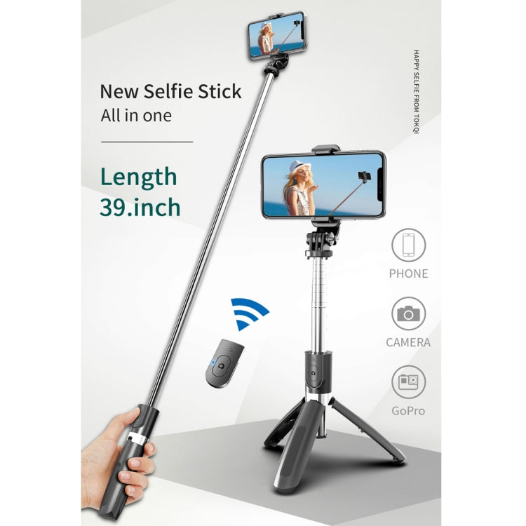 L02 100cm Multifunción Ajustable Bluetooth Autodisparador Polo Trípode Selfie Stick