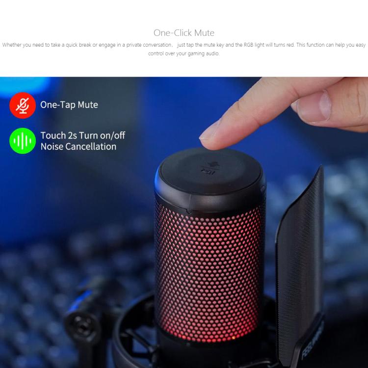 Micrófono de condensador USB para juegos FEELWORLD VM1 con cancelación de ruido y soporte con brazo articulado y luz RGB para streaming, VM1-AS