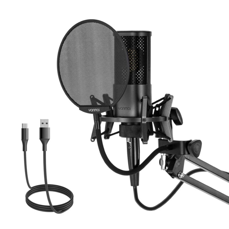Yanmai X2 Juego de micrófono de grabación capacitivo con puntero cardioide y reducción activa de ruido con red de soplado, soporte voladizo y cable de interfaz de 1,7 m y 3,5 mm, X2